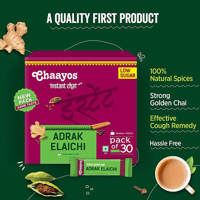 Chaayos Instant Adrak Elaichi Tea Premix (Low Sugar)