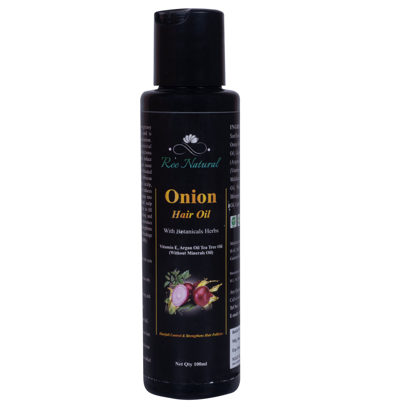 Women's Onion Oil With Herbs (Bhringraj Oil And Amla Oil And Avarampoo And Vettiver And Sampangi Seeds And Idam Puri And Valapuri And Amla And Rose Stick) - Without Mineral Oil - Ree Natural